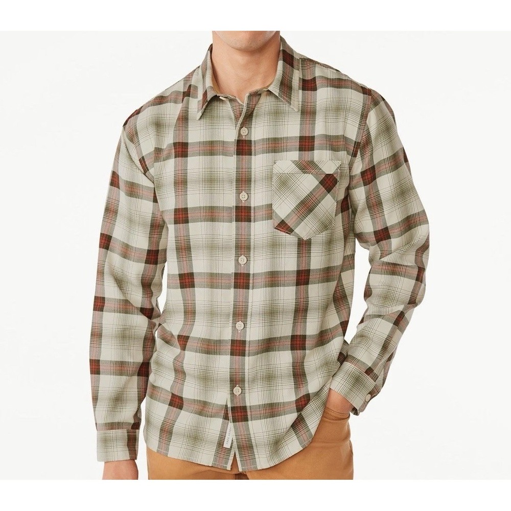Free Assembly Men's Lightweight Plaid Flannel Shirt Long Sleeves Size 3XL